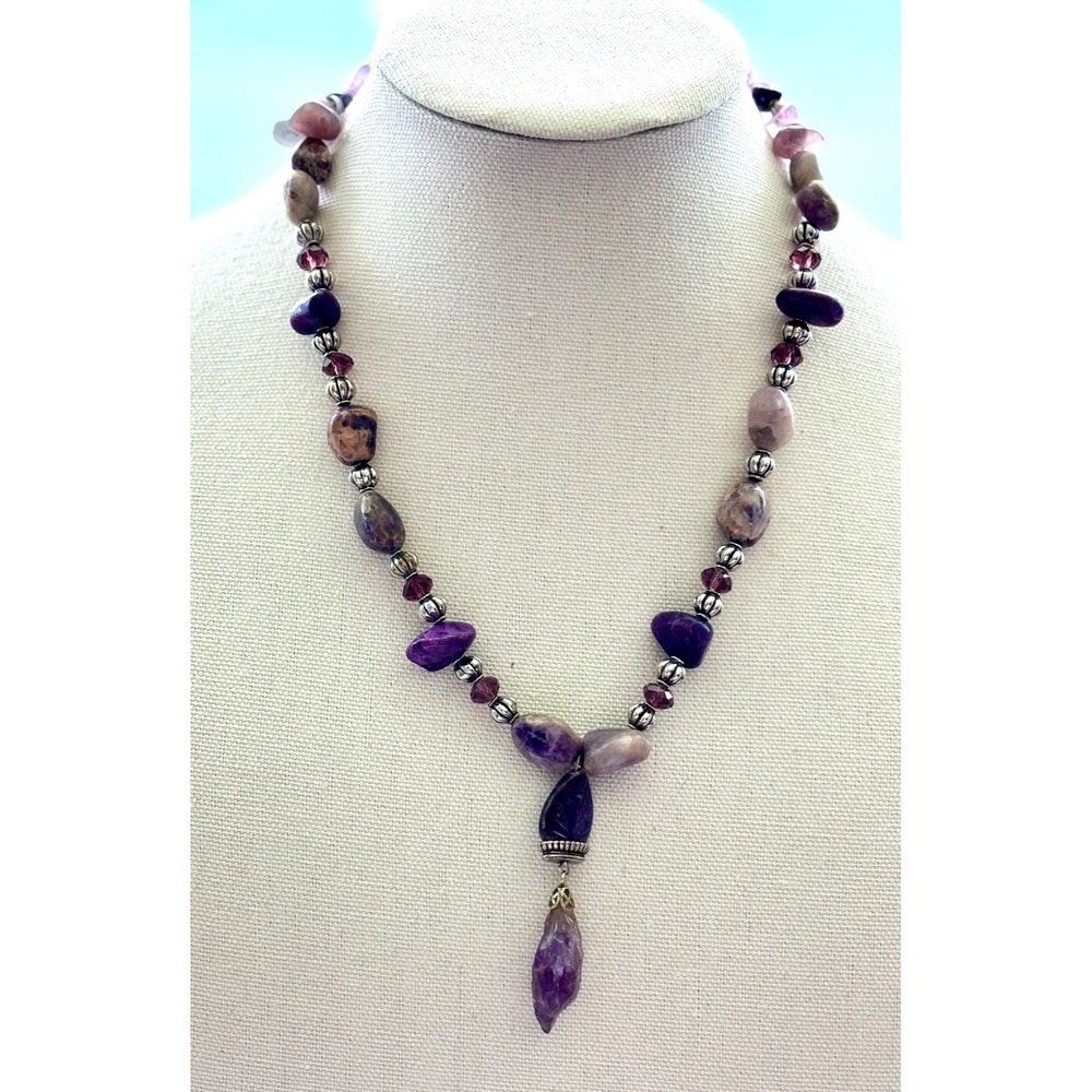 Necklace Amethyst Gemstone Purple Silver Lobster Clasp New with Tags